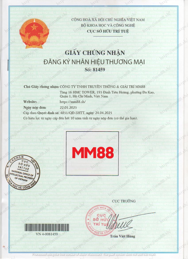 MM88 giấy chứng nhận đăng ký nhãn hiệu